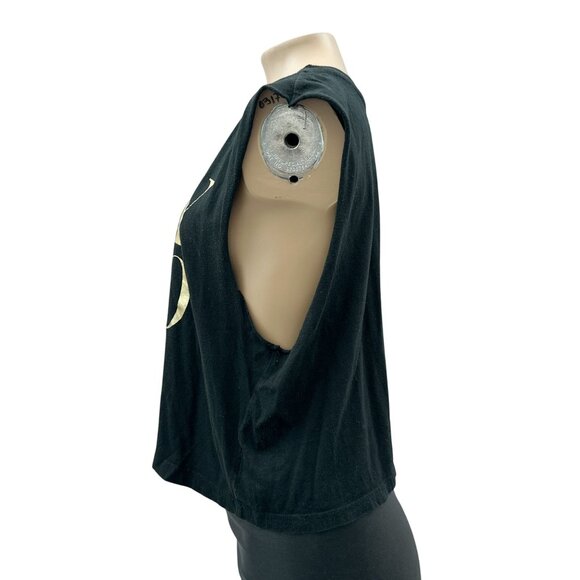 Forever 21 Black Sleeveless Graphic Crop Tank Top "Cray"‎ Gold Print Womens S - Picture 4 of 9